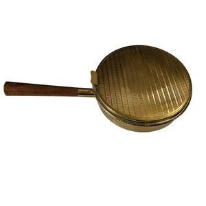Vintage Brass Bed Warmer Wood Handle Antique Fireplace Hearth Tool Farmhouse